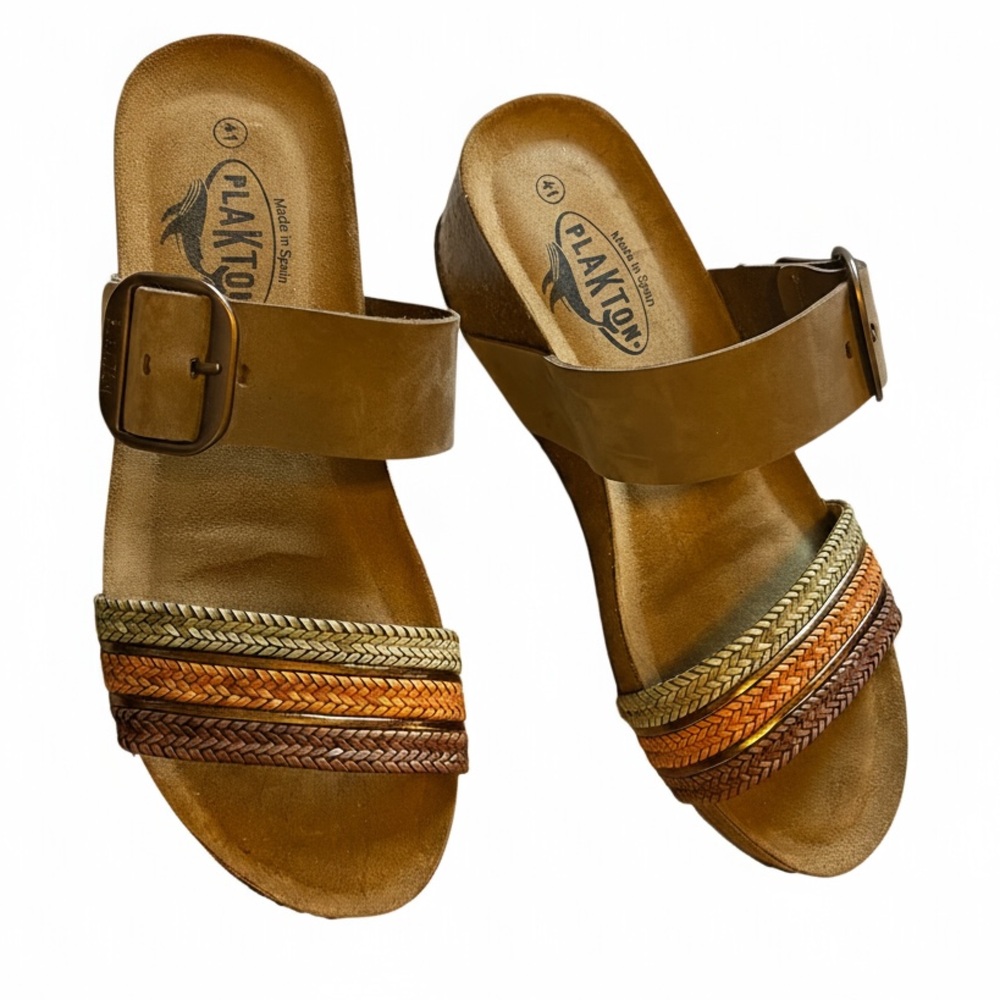 Plakton Spanish Women's Multi-Braid Slide Sandals in Browns - 41 / 10